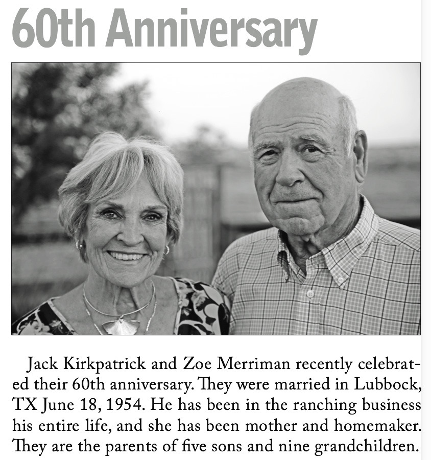 FROM THE ARCHIVES Jack G. Kirkpatrick and his wife, Zoe, who died in 2019, were pictured in the Post Dispatch on the occasion of their 60th anniversary, in July 2025. | POST DISPATCH