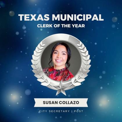 STATEWIDE RECOGNITION Susan Collazo, city secretary for the City of Post, has been nominated for the 2026 Texas Municipal Clerk of the Year Award. | COURTESY PHOTO