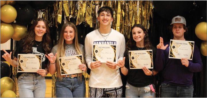 WHO'S WHO Five seniors were chosen as the 2024 Who’s Who including Emily Norman, Rylie Tanor, Cruz Pantoja-Navarro, Alex Hernandez and Brock Cheek. A student is chosen through their academic achievements and extracurricular involvement. To qualify, one must be in the Top Ten of the Class, submit an application and write an essay discussing the impact they felt they had on Post High School. Applications are viewed and scored by a panel of PHS staff members. | JADA SCHROTH PHOTO
