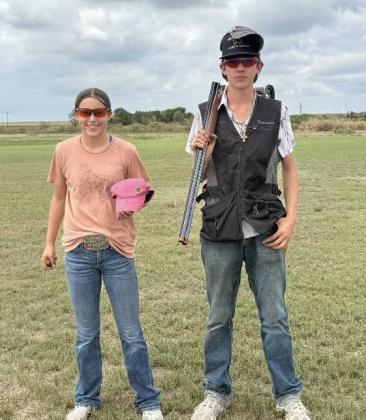 Leightyn Reiter and Destry Fox after they shot their caps for shooting straights at the Monk Palmer Shoot. Squad getting ready to shoot doubles.