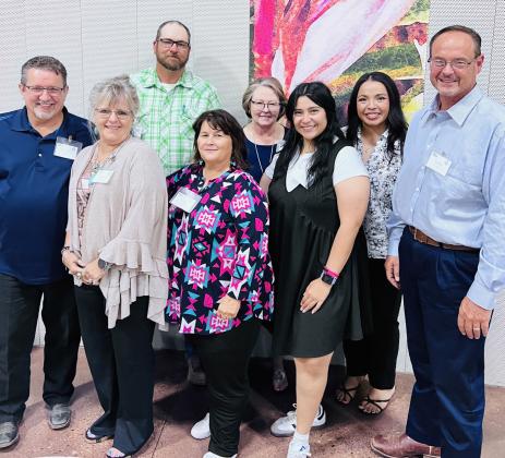 CITY REPRESENTATION City staff represented the City of Post at the Texas Municipal League Region 3 meeting. Back row, from left: Michael Cole, Pam Humble, and Susan Collazo. Front row, from left: Chris Atkinson, Pam Atkinson, Laurie Odom, Zayra Pizana and Rhett Parker. Collazo just completed an officer term as secretary of the TML Region 3. | COURTESY PHOTO