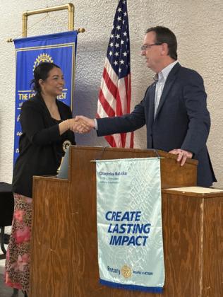 ROTARY LEADERSHIP District 5730 Assistant Governor Troy Tompkins installed Susan Collazo as president of the Post Texas Rotary Club during the club’s annual Installation and Recognition Dinner June 16 at the Post Community Center. | COURTESY PHOTO