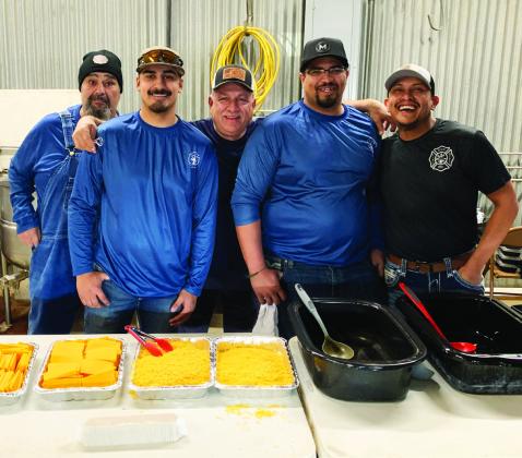 FIRE DEPARTMENT Post Volunteer Firemen pose for a moment before they serve up chili to the citizens of Garza County during their fundraiser on Saturday, Feb. 15. Left to right are Paul Perez, Sebastian Chapa, Jimmy Valdez, Stetson Cimental, and Bo Dean Hernandez. | ANNA GIBSON PHOTO