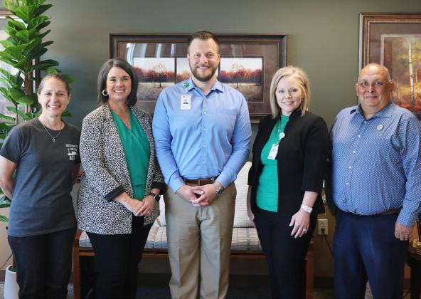 From left, Dr. Laurie Sharp, WTC President; Dr. Melissa Perryman, WTC Assistant Vice President for Student Services; Collin McLarty, Chief Executive Officer of Cogdell Memorial Hospital; TeriJo Gonzales, MA, LPC-S, Director of CMH Behavioral Health Strategic Planning and Director of Cogdell Cares &amp;amp; Growing in Grace Clinics; and Ralph Ramon, Vice President for Student Affairs and Dean of Students. | COURTESY PHOTO