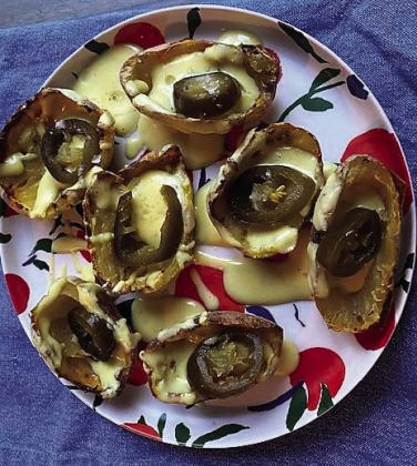Potato skins with homemade dairy-free cheezy sauce