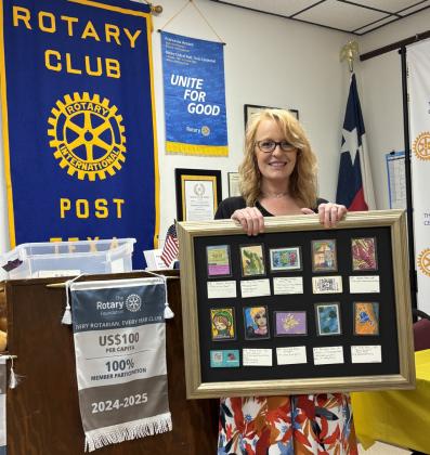 ARTISTIC VISION Angela Dixon spoke at the Post Rotary Club meeting on Tuesday, June 2, about the restoration of the historic Garza Theatre, showcasing watercolor and mixed-media artwork from artists around the world that may be displayed in the space. | COURTESY PHOTO