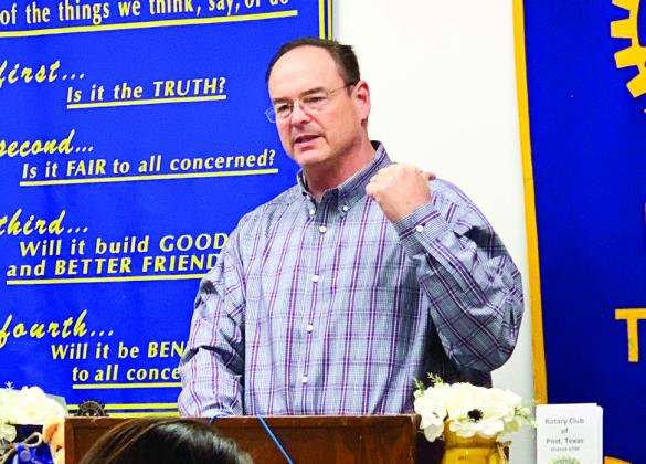 POST ROTARY CLUB President Elect, Rhett Parker, shares with the club his experiences at PETS (President-Elect Training Seminars), and the vision of Rotary going forward. Post Rotary Club meets Tuesdays at noon at the Community Center. Please come join us for lunch! | ANNA GIBSON PHOTO