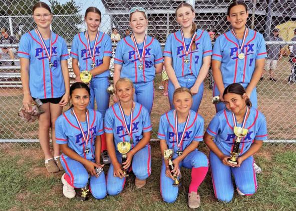 JUNIOR SOFTBALL Back Row: Soffi Scott, Emmah Hewlett, Rein Howard, Olivia Peters, and Armani Zubia. Front Row: Malorie Garcia, Jaxx Lott, Stori Scott, Kaley Yarbrough, and (not pictured) Rylee Hernandez. | COURTESY PHOTO