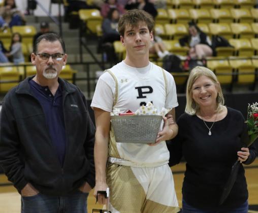 Seniors Colin Carson and Cruz Pantoja-Navarro were recognized during Senior Night at the Antelope Arena. Colin was escorted by Brittne and Jason Carson, and Mia Cabrera and Xcemi Pantoja-Navarro escorted Cruz. |ABIGAIL RODRIGUEZ PHOTOS