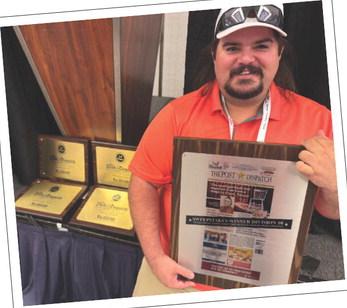 SWEEPSTAKES WINNER in Division 10, the state’s smallest circulation weekly newspapers, was The Post Dispatch, a first for the Garza County newspaper. Claiming the honors for the Dispatch was sports journalist Russ Morris ( above, at the awards luncheon in Dallas June 20). Sweepstakes is awarded to the competing newspaper with the highest score of points won that year in all coverage categories.