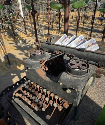 BOTTLED UP In Oro Grande, California, Elmer’s Bottle Tree Ranch invites curiosity-seekers to wander its two acres of glass and metal whimsies at will. Our favorite: an array of rusting typewriters, inviting creativity by camera.