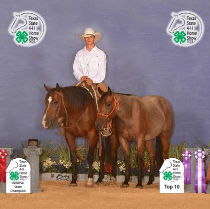 PAYTON NELSON competed in the futurity and roping events. He finished the week at the State 4-H Horse Show by winning Reserve ChampionintheRanchRopingearninghimanothertrophybuckle to bring back home to Post. | RUEHLE PHOTOGRAPHIX LLC