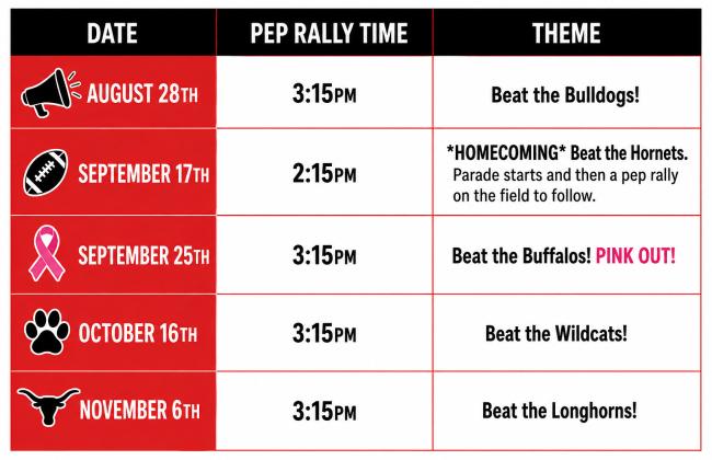 PEP RALLY SPIRIT Southland Eagles fans are encouraged to show their school spirit throughout the 2026 football season with pep rallies featuring special themes. | COURTESY GRAPHIC