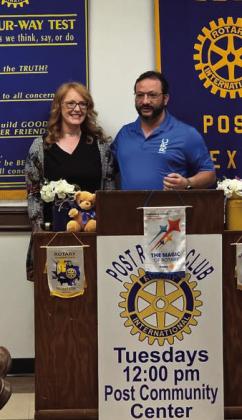 POST ROTARY CLUB Angela Dixon with the Perky Palette shared with the Post Rotary Club on Tuesday, April 15, the importance of the arts and how they can help children unwind and focus in school. Jesse Dixon then shared some of the challenges they are facing in getting the Garza Theater re-purposed and renewed to become functional again. | COURTESY PHOTO
