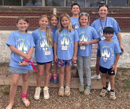 JUNIOR LEADERSHIP Garza County 4-H members recently attended Junior Leader Lab Camp at Plains Baptist Assembly, where they participated in leadership activities, built new friendships and gained valuable experiences alongside other 4-H members from district 2. Campers, from left, were Ava Dennison, Lyla Walkup, Zoee Ray, Morgan Tadlock, Tristan Dennison, Sara Tadlock, Cristian Sanchez and Xane Reiter. | COURTESY PHOTO