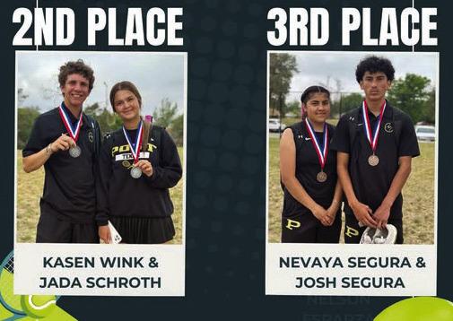 TENNIS HEADS TO REGIONALS Post ISD students battled between two mixed double teams on Friday, April 25, resulting with Kasen Wink and Jada Schroth finishing in 2nd and qualifying for regionals and Nevaya and Josh Segura finishing in 3rd. This match capped off a phenomenal district tournament. | COURTESY PHOTOS