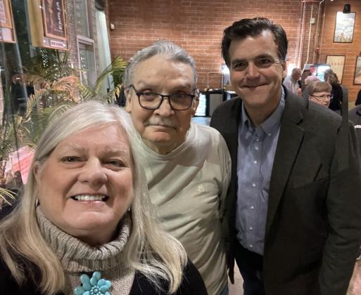 AUTHOR MICHAEL WALLIS (center) and John Paget (right) in discussed Paget’s film “Route 66: An American Odyssey” and his forthcoming “The Main Street of America,” at a November 2024 screening in Tulsa. “There are lots of straight roads,” Wallis advised the audience. “You need to stick to the crooked roads.” | TEXAS SPUR