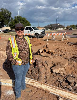 HISTORICAL BRICKS Sierra Hodge will be responsible for rebuilding Post’s historic brick Main Street after the city finishes replacing broken water lines. Hodge told the Dispatch that her father is a monument builder who constructed the rock at the baseball field, and that she learned her skills by watching him and is excited to restore the bricks in front of the courthouse. | PAULA JACKSON, POST DISPATCH