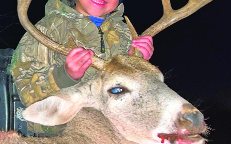 YOUNGEST WINNER Five-year-old Gunner Flores was the winner of the Youngest Youth category of the Star Feed Big Buck Contest. Gunner shot an 8-point whitetail, in Garza county, with a rifle. Gunner,s deer scored a total of 123 inches, winning him a monogrammed jacket. MORE WINNERS, PAGE 8 | COURTESY PHOTO
