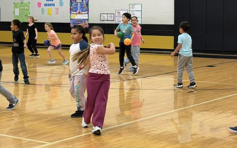 TEACHERS AND STUDENTS at Post Elementary School took part in a staff-versus-second-grade dodgeball game during the Kids Heart Challenge event. | COURTESY PHOTOS