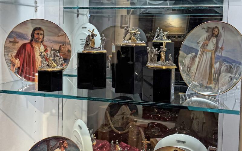 JOURNEY OF CHRIST Pewter and 18-karat gold figurines and plates depicting the journey of Christ are displayed in the OS Museum’s Exhibit No. 2. | POST DISPATCH