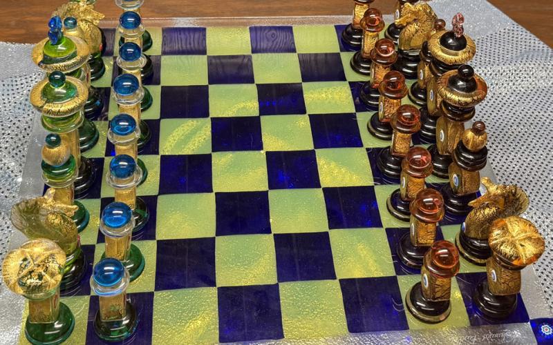 1 OF 75 IN THE COLLECTION A Murano glass chess set from Italy featuring pieces designed as sea creatures is displayed at the OS Museum.