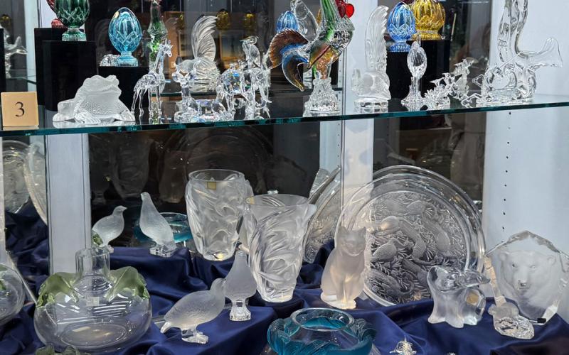 LEFT CRYSTAL PIECES from around the world are displayed in Exhibit No. 3 at Post’s OS Museum.