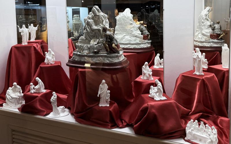 THE LIFE OF CHRIST White porcelain Lenox pieces depicting the life of Christ are displayed in Exhibit No. 6 at the OS Museum.
