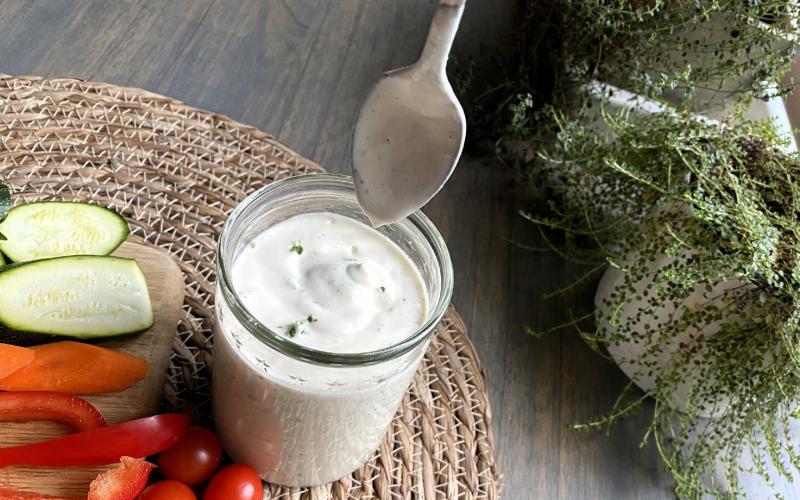 NON-DAIRY HERBY RANCH This dressing has a creamy taste of traditional ranch without dairy or animal products. Made from cashews, herbs and spices. This is a wholesome option for salads, veggies, potatoes, or as a dip. | ANGELINA LARUE PHOTO