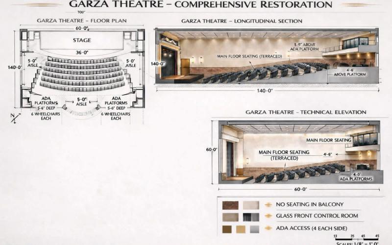 GARZA THEATRE INTERIOR RESTORATION (DRAWINGS PROVIDED)