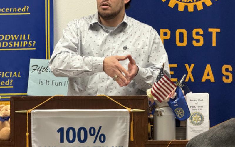 NEW CAREER Stephen Vanderpool, who joined the Farm Bureau office in Post in October after nearly 18 years in education, addresses the Rotary Club about his career transition to insurance. | POST DISPATCH
