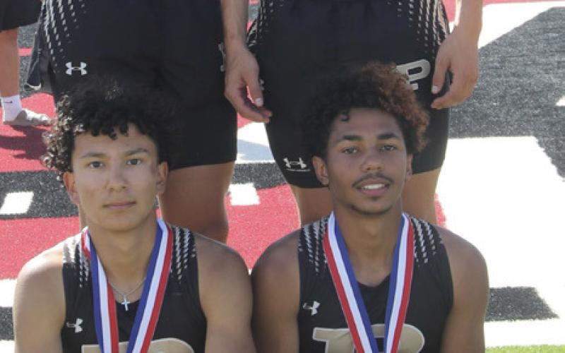 RELAY ADVANCE Raiden Osborne, Aiden Rodriguez, Alek Garcia and Landyn Garcia on the medal stand after finishing third in the 4x100meter relay at the area meet to qualify for the Region 1-2A Track Meet. | MINGO SOTO