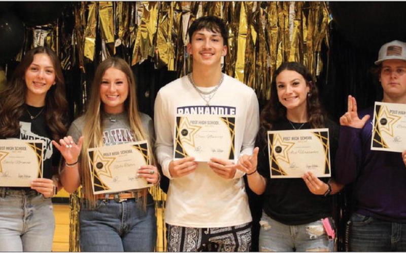 WHO'S WHO Five seniors were chosen as the 2024 Who’s Who including Emily Norman, Rylie Tanor, Cruz Pantoja-Navarro, Alex Hernandez and Brock Cheek. A student is chosen through their academic achievements and extracurricular involvement. To qualify, one must be in the Top Ten of the Class, submit an application and write an essay discussing the impact they felt they had on Post High School. Applications are viewed and scored by a panel of PHS staff members. | JADA SCHROTH PHOTO
