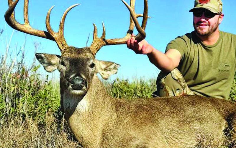 BIG BUCK WINNER Evan Botsford of Lubbock was named the Overall and Bow Winner of the 2024-25 Big Buck contest sponsored by Star Feed &amp;amp; Seed of Spur. Botsford’s whitetail scored a total score of 174.5 inches with an inside spread of 20.625 inches. The deer was killed in Kent County, in late October, with a bow. He won a prize of $1,000 and a monogrammed jacket. He graciously donated his winnings to the Spur FFA Booster Club. | COURTESY PHOTO