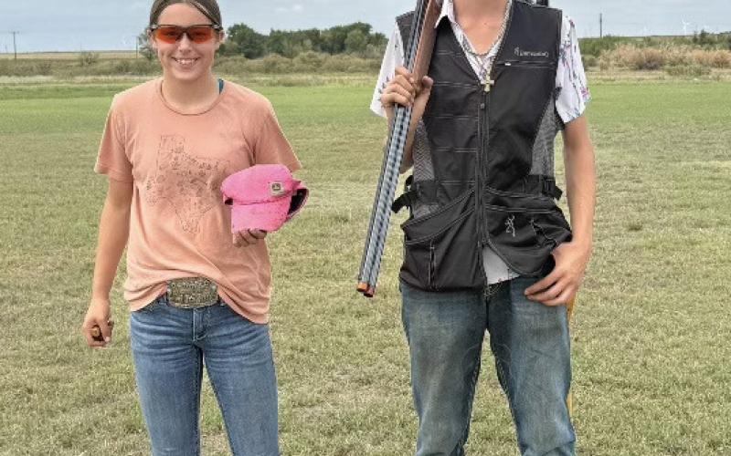 Leightyn Reiter and Destry Fox after they shot their caps for shooting straights at the Monk Palmer Shoot. Squad getting ready to shoot doubles.