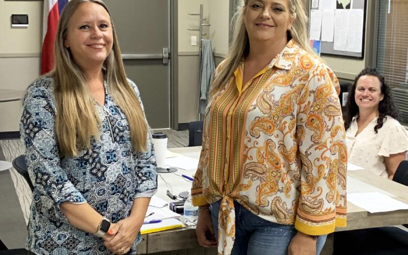 OATH OF OFFICE Brandy Fannon (left) administered the oath of office to Heather Whetsel during the rescheduled meeting Aug. 26. Whetsel represents precinct 3 in the Garza County Healthcare District. | STAFF PHOTO