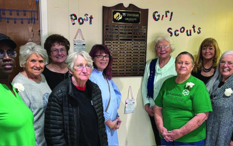 GIRL SCOUTS The group picture is board members and longtime friends (left to right) Pat Cruse, Patsy Bilbo, Marcie Oden, Jinnie Dobitas, Renee Sims, Betty Dennis, Carol Tobias, Jaquita Blevins, and Jenny Francis, and available for the photo, but valued, Voda Beth Gradine. | COURTESY PHOTO