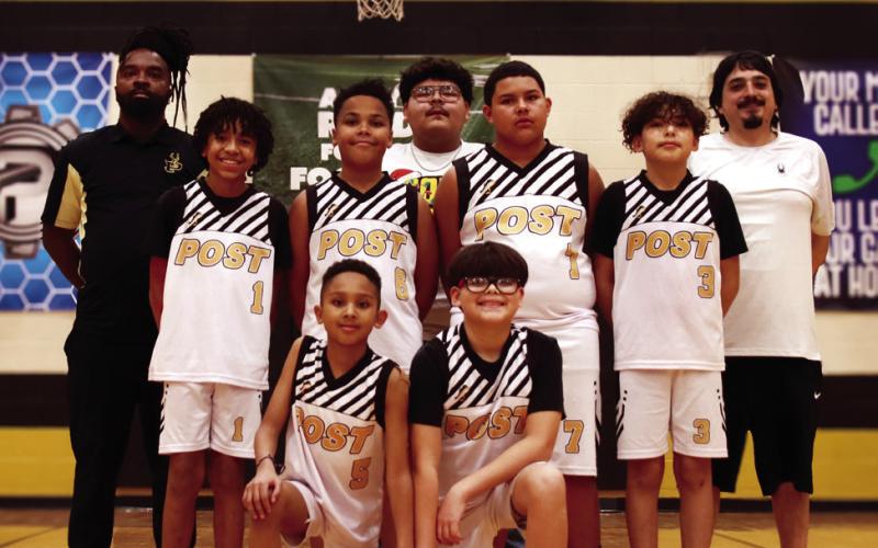 Boys 5th/6th Coach Jacob Rodriguez, Sponsor Sonic Drive In of Post, and players Tyson Jefferson, Elijah (EJ) Webb, Max Rojas, Aidan Castro, Ruben Moreno, Leslie White, and Mosiah Brown. | WHITNEY DORSETT PHOTO