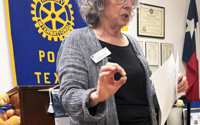 LEARNING ABOUT AGING Barbara Singer, outreach coordinator for the Texas Tech University Health Sciences Center Garrison Institute on Aging memory clinic, spoke to members of the Post, Texas, Rotary during the club’s May 5 meeting in Post. | COURTESY PHOTO