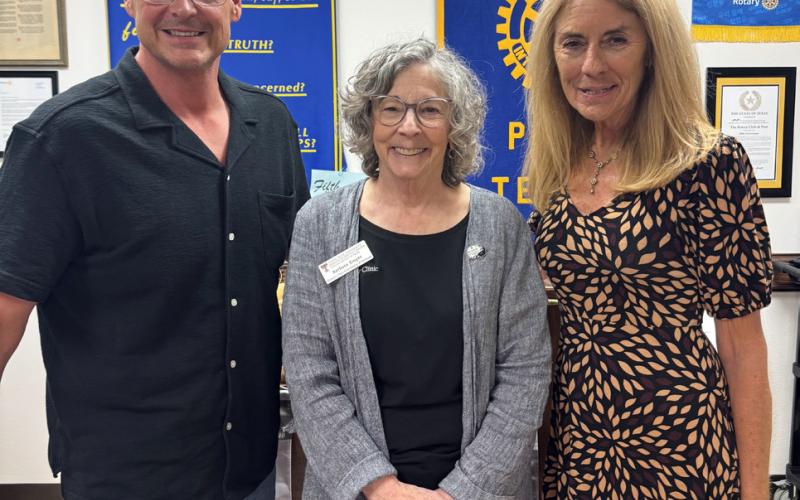 SHARED PURPOSE Rhett Parker, Barbara Singer and Pixie Grisham gathered at the conclusion of the Aging Memory presentation during the Post Rotary meeting May 5. | COURTESY PHOTO