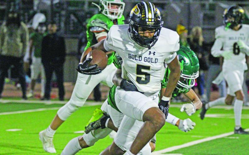 DISTRICT HUNT Friday night’s Bold Gold victory over Floydada 62-0 keeps Post in the hunt for the District football title. | COURTESY PHOTO