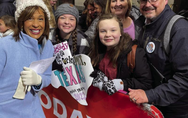 Visiting New York City during spring break one is required to visit the Today Show. City Manager Rhett Parker and his family made an appearance complete with a creative sign from Post Texas. Co-Host Hoda Kotb is pictured with Jayden, Adyson, Stacy and Rhett Parker. Photo Provided
