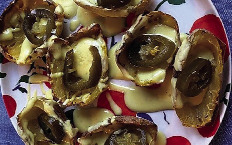 Potato skins with homemade dairy-free cheezy sauce