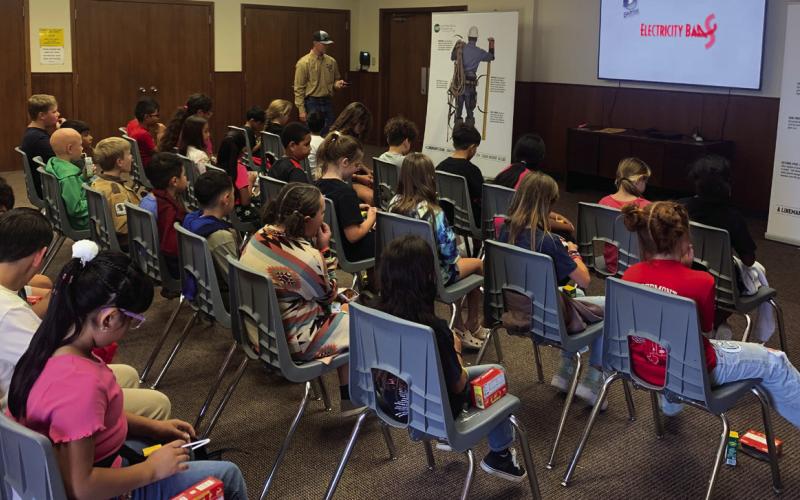 LEARNING VIDEOS A class of enthusiastic learners, watch safe ways of dealing with electricity at home. Presented by a South Plains Electric Company employee. | ANNA GIBSON PHOTO