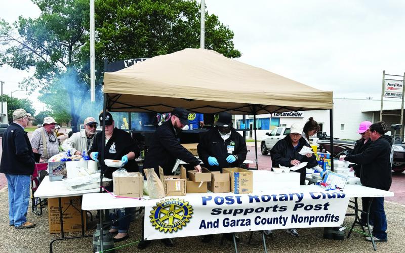 POST ROTARY The Post Rotary Club held an annual fundraiser for the senior scholarship fund on Friday, May 2. For a donation, the club grilled hamburgers and sausage wraps. For more information about the Rotary Club, please email rotaryclubofposttexas@gmail.com. | PERKY PALETTE PHOTO