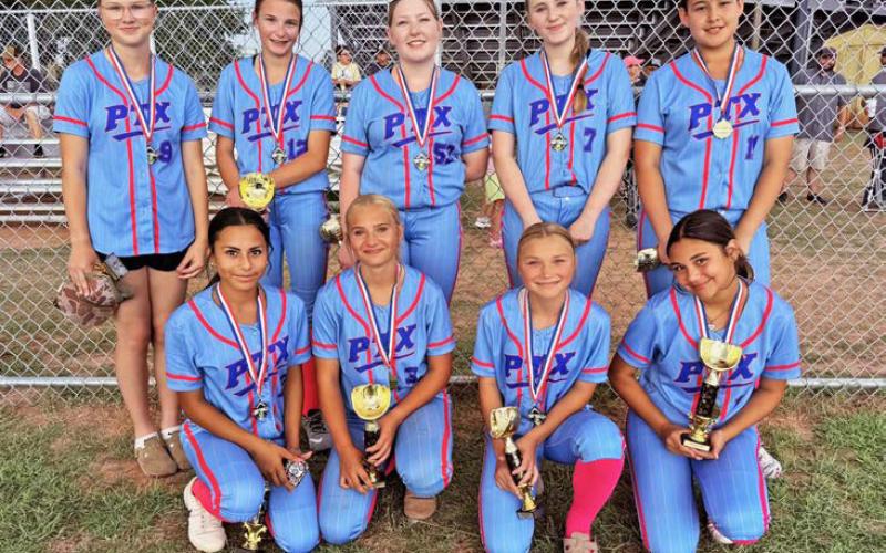 JUNIOR SOFTBALL Back Row: Soffi Scott, Emmah Hewlett, Rein Howard, Olivia Peters, and Armani Zubia. Front Row: Malorie Garcia, Jaxx Lott, Stori Scott, Kaley Yarbrough, and (not pictured) Rylee Hernandez. | COURTESY PHOTO