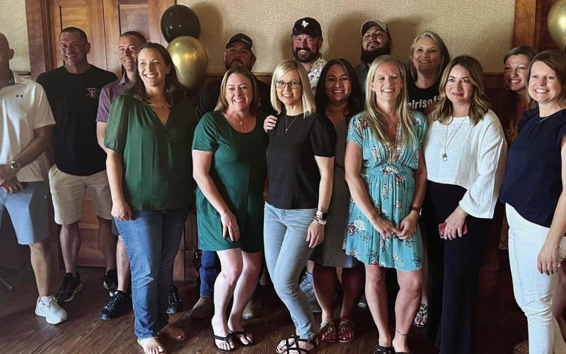 The Class of 1998 enjoyed a great time at their 25-year class reunion. There were 14 classmates present along with nine class parents. Those attending are from left to right Orlando Castillo, Russ Moore, Chad McDougle, Natalie Pollard Husen, Steve Gonzales, April Leary Smith, Brandon Patschke, Erica Gomez Castillo, Homer Gomez, Amanda Pierce Brackeen, Arimy Gradine Beasley, Macee Mills Balka, Sonda Leininger McGowen, Kathy Gerner Wall. Coaches Christy and Darrell Daily were the special guests.