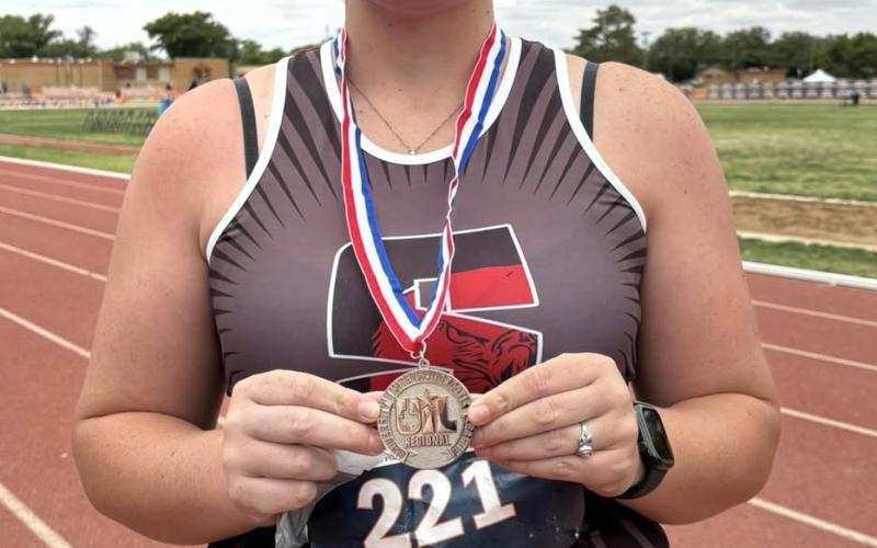 DOUBLE QUALIFIER Southland High School’s Audrey Lee has qualified for the State track and field meet in two events after placing second in both the shot put and discus at the regional meet at South Plains College in Levelland May 1. | COURTESY PHOTO