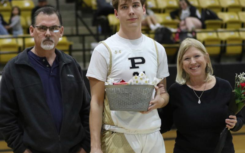 Seniors Colin Carson and Cruz Pantoja-Navarro were recognized during Senior Night at the Antelope Arena. Colin was escorted by Brittne and Jason Carson, and Mia Cabrera and Xcemi Pantoja-Navarro escorted Cruz. |ABIGAIL RODRIGUEZ PHOTOS