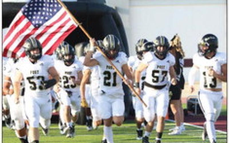 The Post Antelopes take the field before squaring off against the Littlefield Wildcats in Wildcat Stadium. The Bold Gold Antelopes fell to the Wildcats 38-14. ABIGAIL RODRIGUEZ | PHOTO